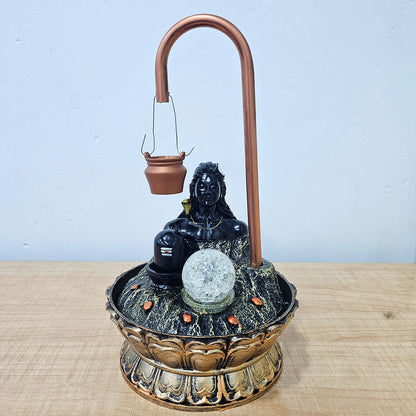AM6054 Luxury Copper Adiyogi Shivling Water Fountain With Crystal Ball for Home Decor