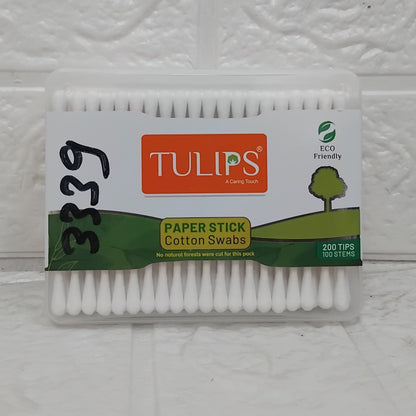 3339 TULIPS Eco friendly buds 100  Ear Buds/Swabs with White PAPER Sticks