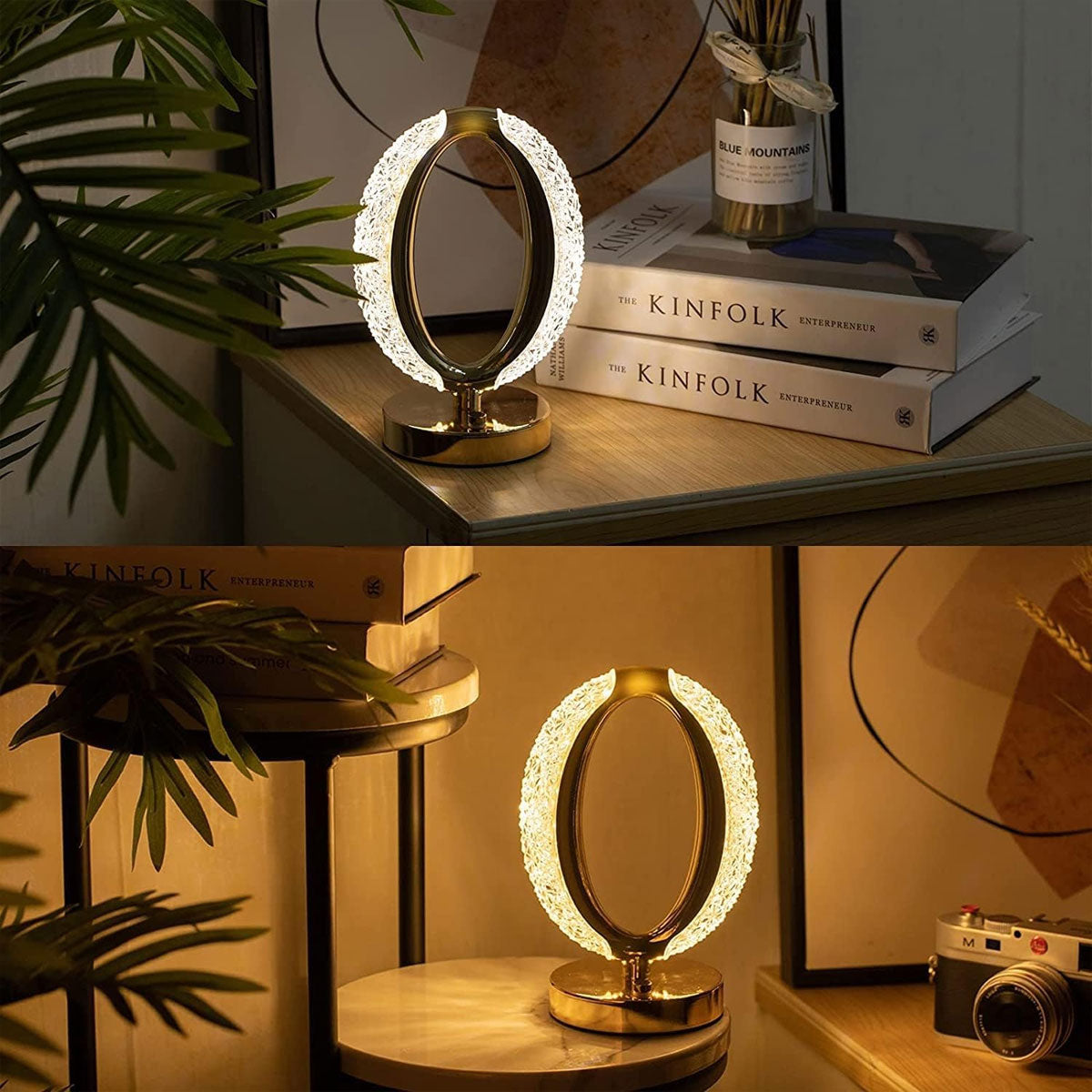 AM5943 Crystal Oval Shape LED Table Lamp with USB Cable - Sensor 3 Color Modes