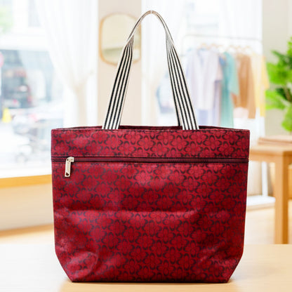 AM6263 Medium Monogram Patterned Zippered Tote Bag with Striped Handles