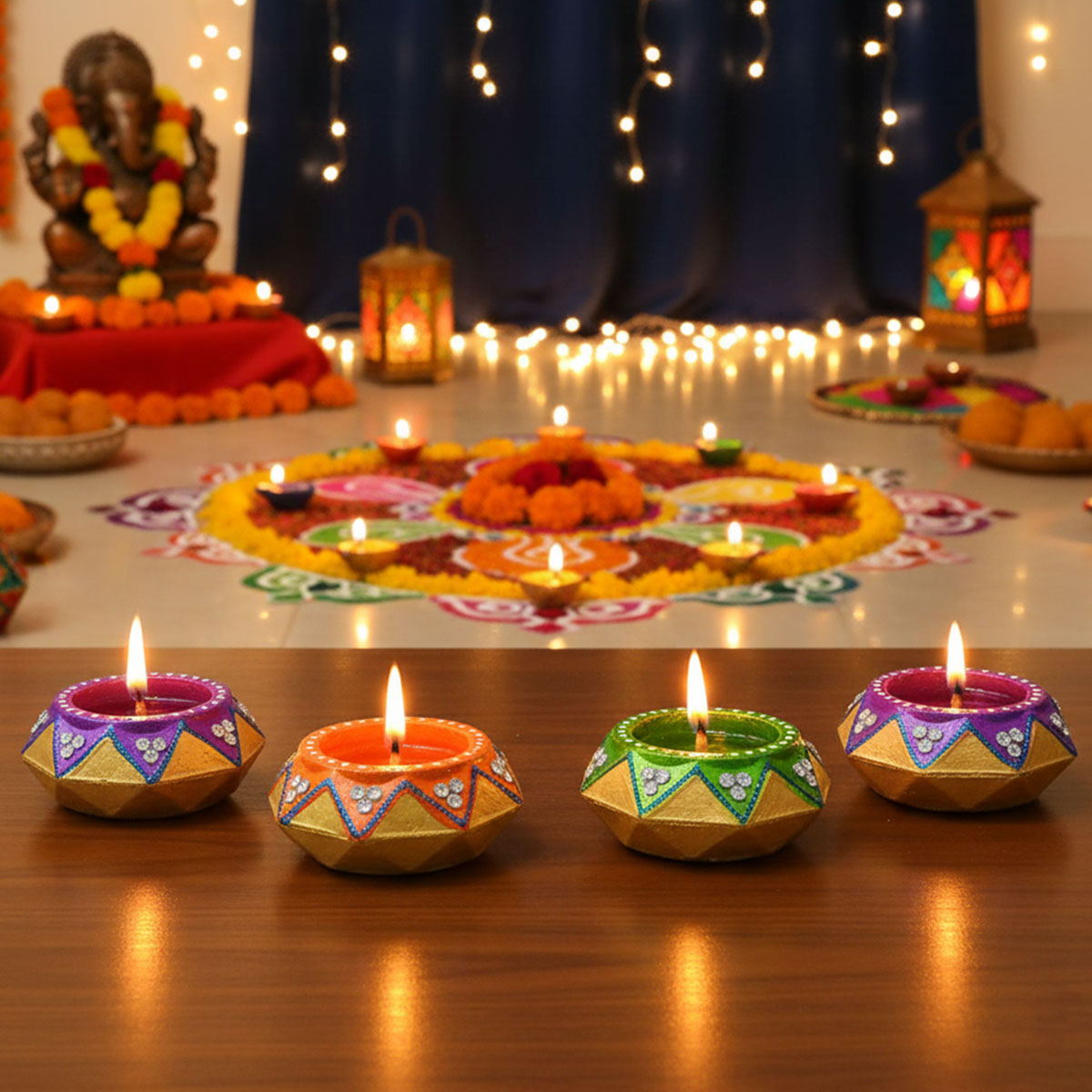 AM0209 Handmade Decorative Diyas For Diwali With wex (4 Pcs)