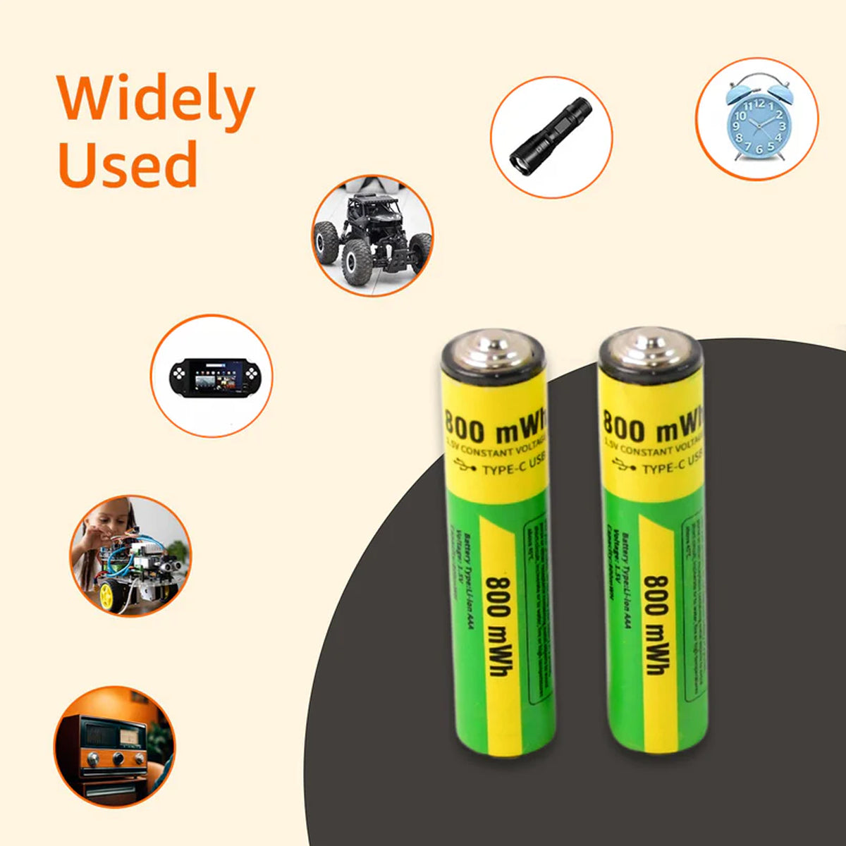 TM0269 AAA Rechargeable 800 mWh Batteries With Recharging Cable (2 Pc Set)