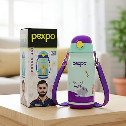 AM6485 Pexpo Poggo 500 Insulated Kids Water Bottle with Sipper Cap and Cartoon Design