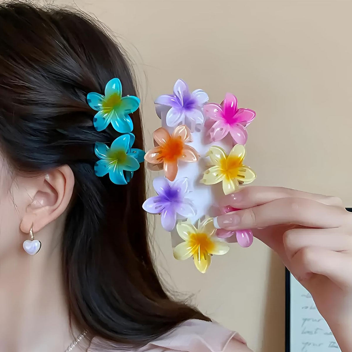 AM6398 Mix Jelly Flower Mini Hair Claw Clip for Women and Girls - Small (1pc)