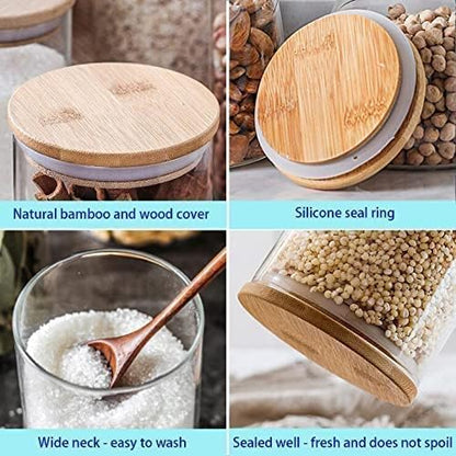 AM3727 Borosilicate Round Containers With Airtight Bamboo Wooden Lids