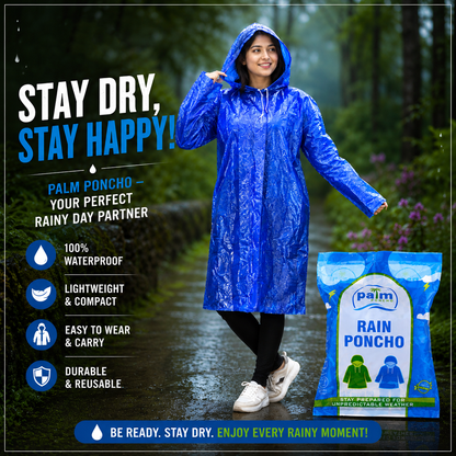 A06581 TARPAULIN Waterproof Unisex Rain Poncho with Hood – Free Size