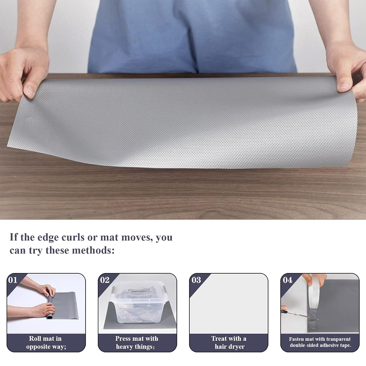 AM6348 Anti Slip Mat for Fridge, Kitchen Drawer mat (Grey) 45x500 cm