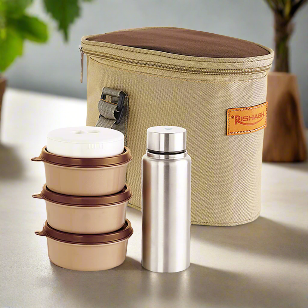 AM5654 Rishabh Stellar Picnic Set Tiffin Box - Set of 3 container, 1 bottle and Jacket