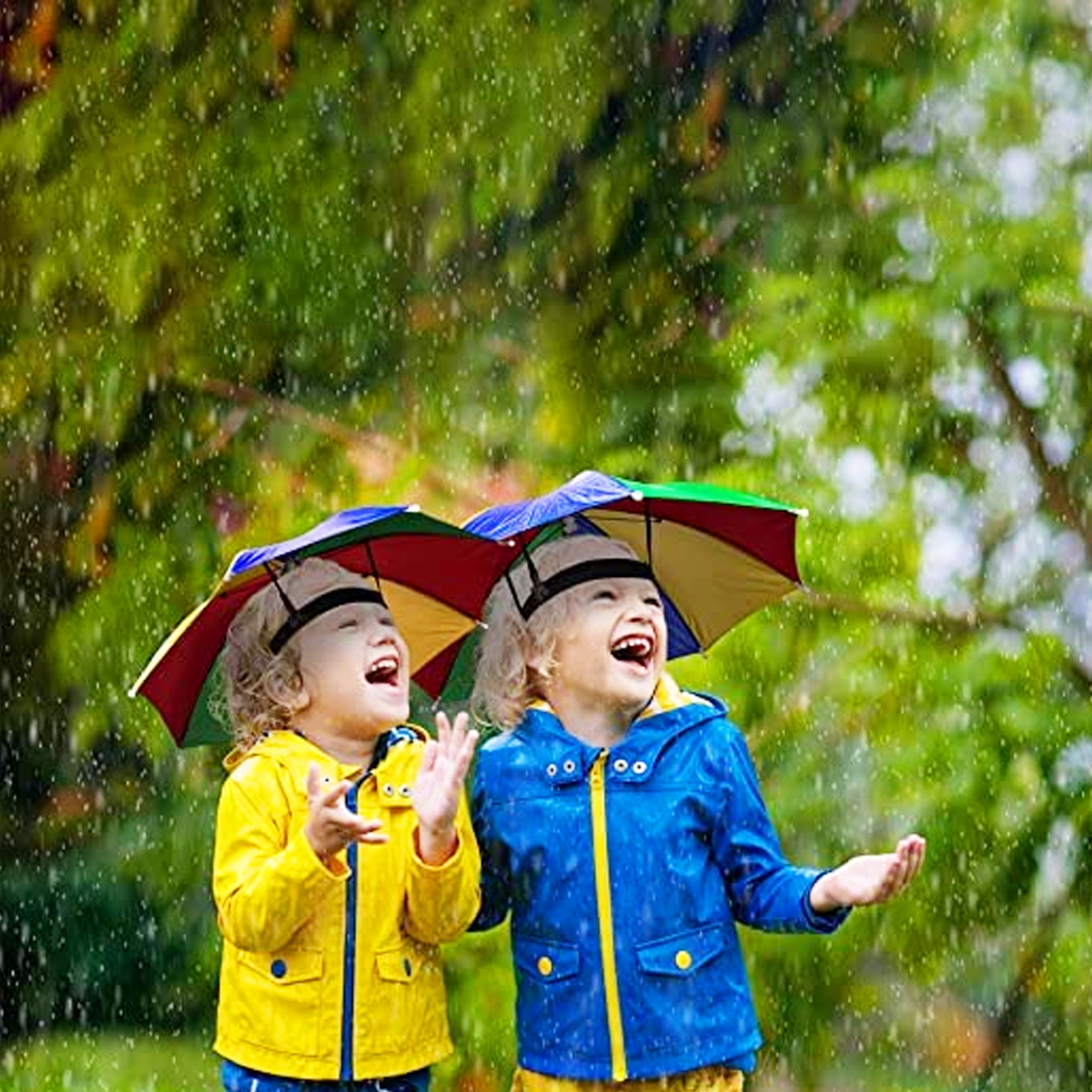 AM5607 Rainbow Umbrella Hat, Hand Free Umbrella for Adults and Kids - Waterproof and Lightweight Cap Umbrella