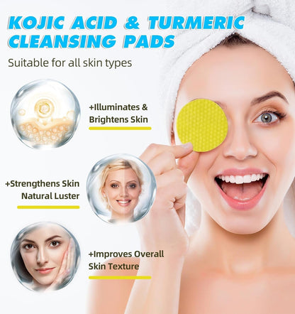 AM5417 Turmeric Kojic Acid Cleansing Pads, 60 Count Turmeric and Kojic Acid Pads, Mild and Non-irritating, Suit for All Skin Types 60 Pcs Kojic Acid Turmeric Cleansing Pads