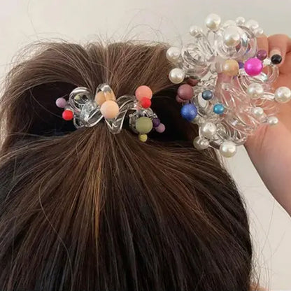 AM5622 Hair Spring Rubber Band with pearl Spiral Stone For Girls and Women Hair Rings Slinky,Spiral Hair Rubber Band [Pack of 1, MultiColour]