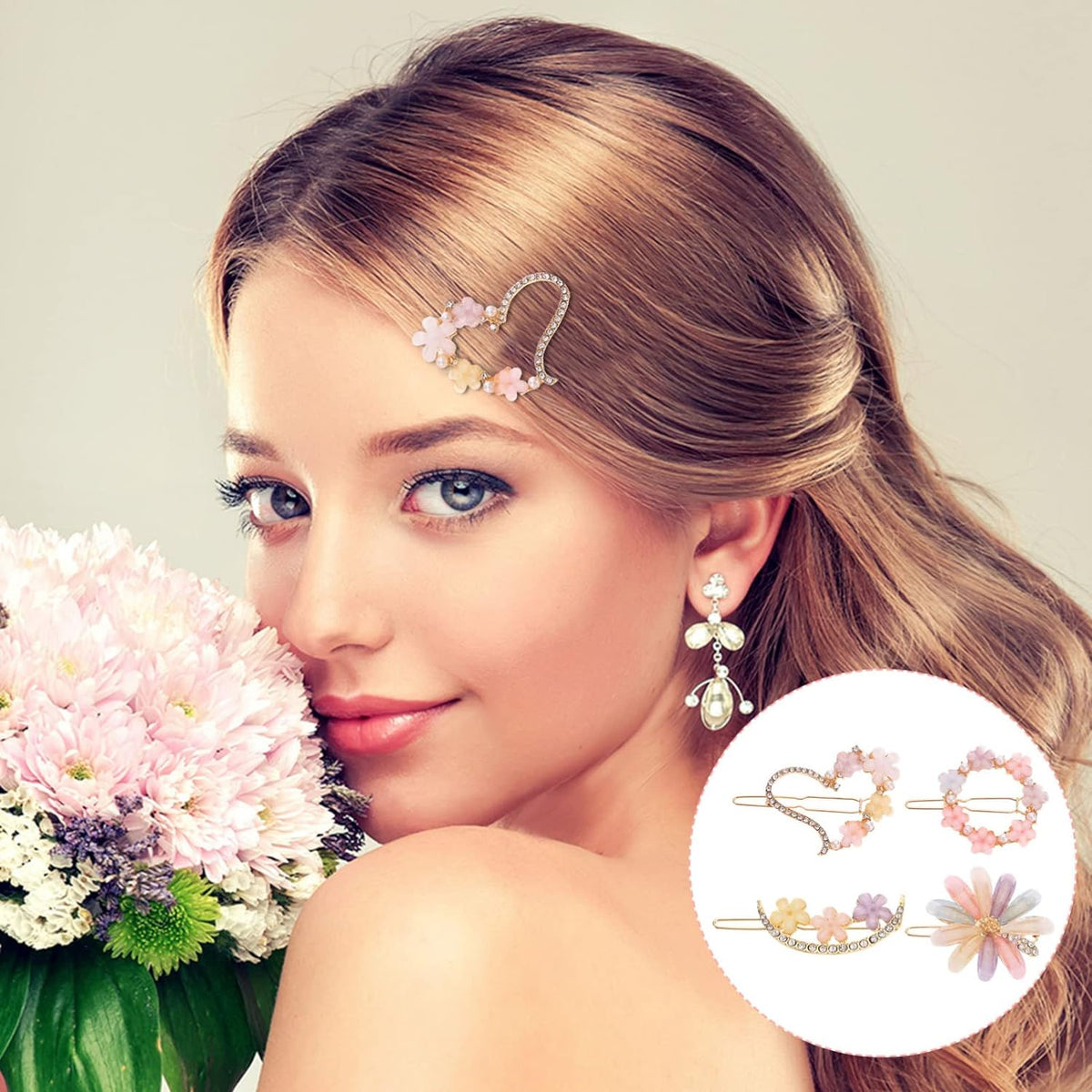 AM1030 Bridal Metal Hairpins Flower Hair Clip for Girls &  Womens - 1 Pcs