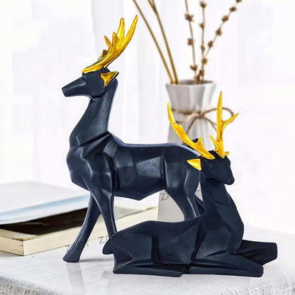 AM5365 Modern Geometrical Black Deer Pair Showpiece for Home Decoration- Pack of 2 deer