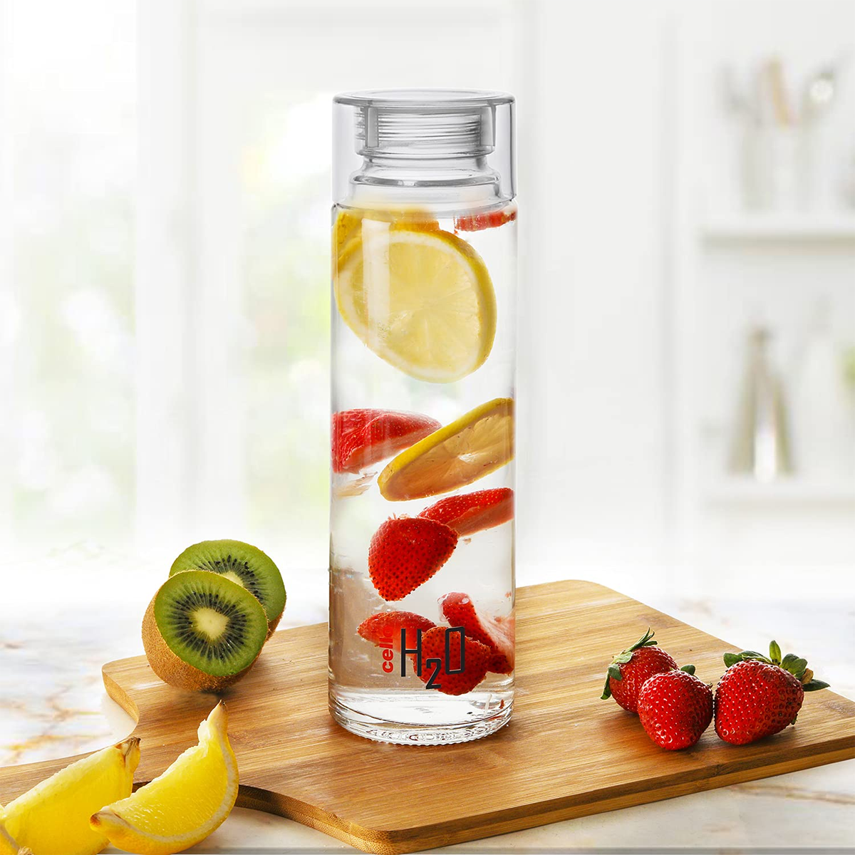AM0665 CELLO PREMIUM H2O Glass Fridge Water Bottle with Plastic Cap 920ml