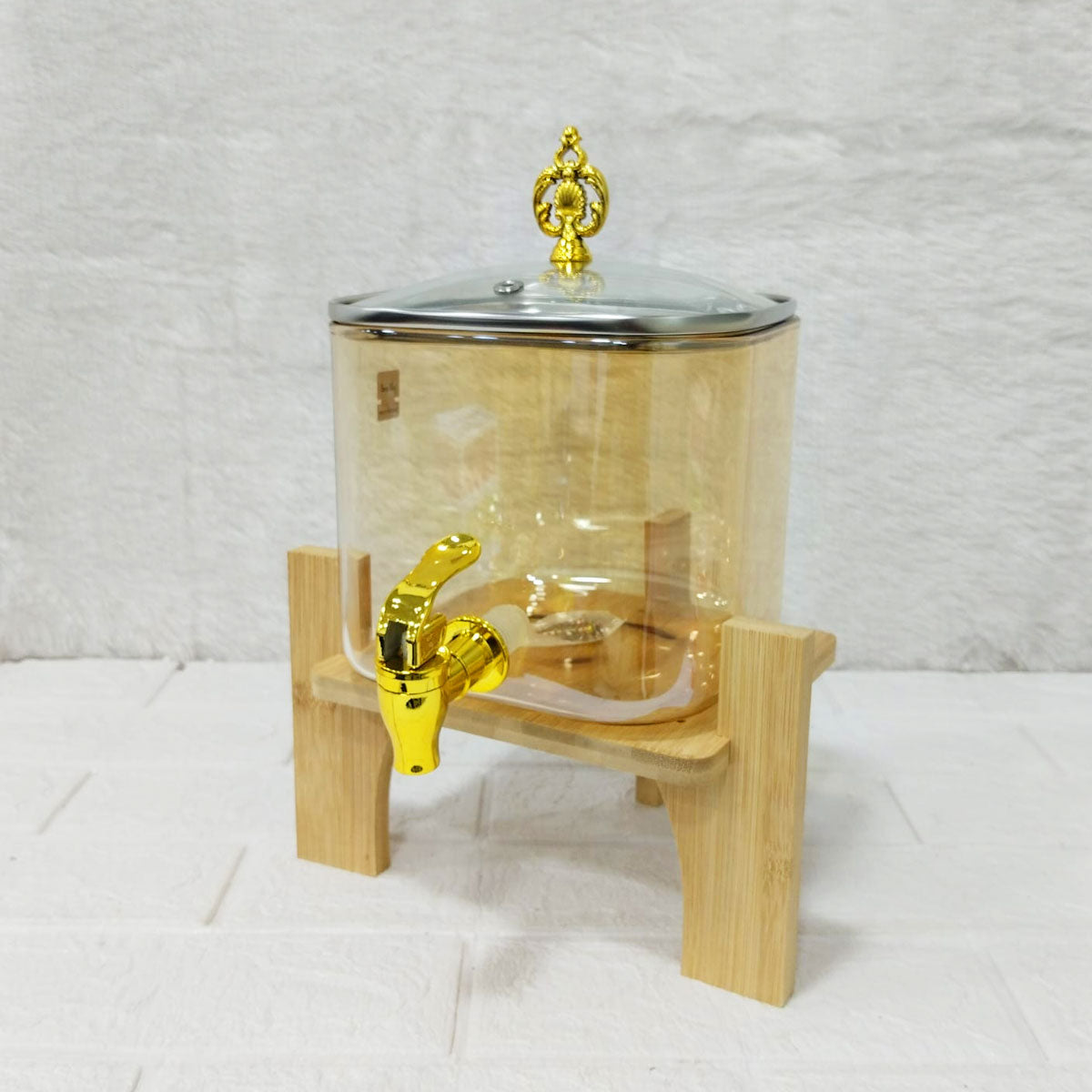 AM6275 High Borosilicate Glass Juice Dispenser with Wooden Stand – 1 Pc
