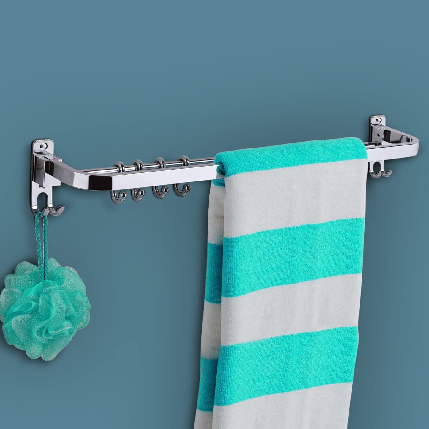 A06524 Stainless Steel Folding Towel Rack with Sliding Hooks (24 inch)