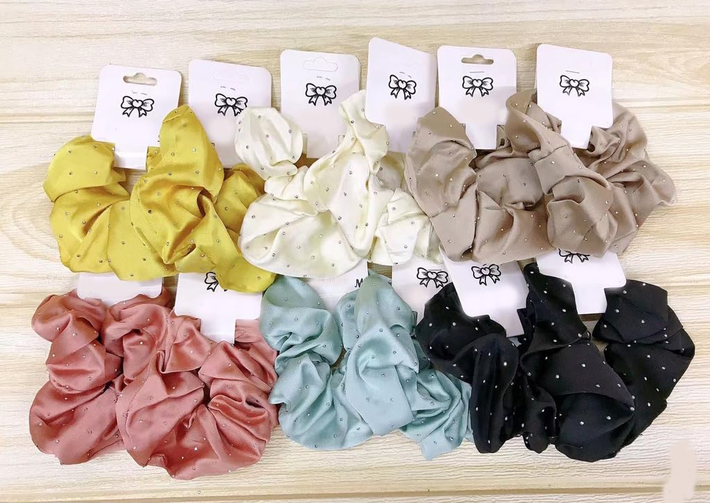AM1286 Rhinestone Glossy Soft Satin Silk Hair Scrunchies Hair Elastic Bands 1pc