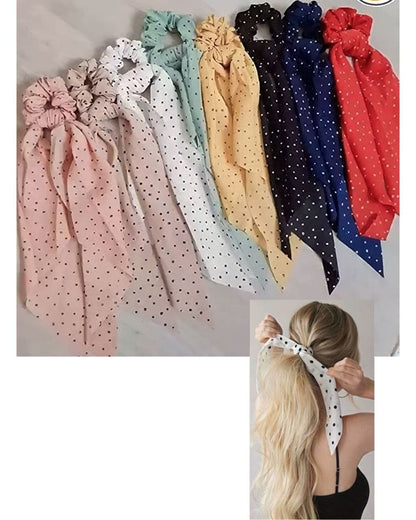 AM1040 Premium Polka Dots Hair Scarf Scrunchies, Elastic Hair Ties for Woman Girl 1 Pieces