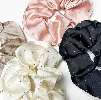 AM1286 Rhinestone Glossy Soft Satin Silk Hair Scrunchies Hair Elastic Bands 1pc