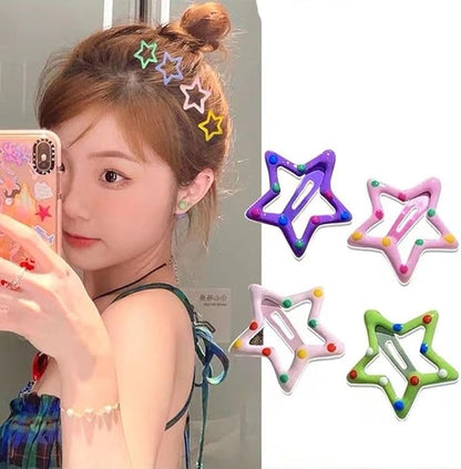 AM1220 Star Shape Hair Clip Lovely Sweet Hairpin Colorful Star Pack Of 6pcs
