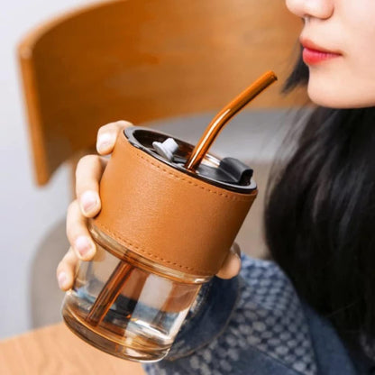 AM7459 Glass Tumbler with Glass Straw and Lid