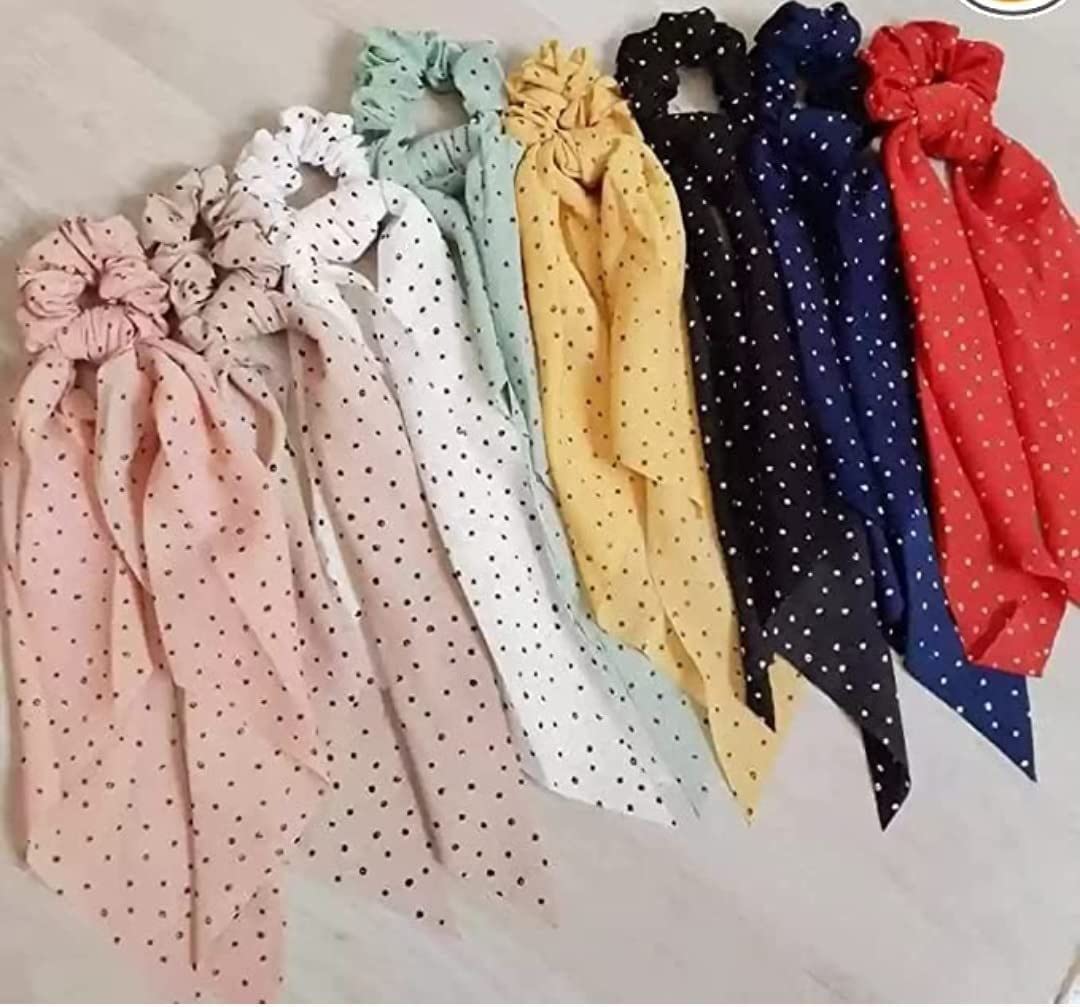 AM1040 Premium Polka Dots Hair Scarf Scrunchies, Elastic Hair Ties for Woman Girl 1 Pieces