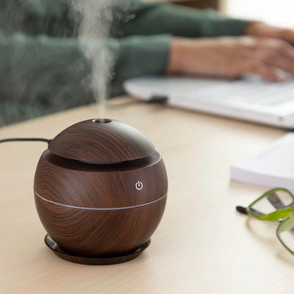 A07065 HMDF-206 4-Inch Mini Ultrasonic Wood Grain Aroma Diffuser & Humidifier