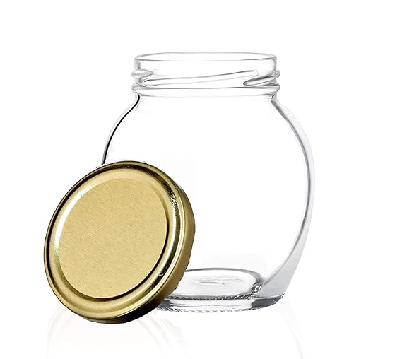 AM3012 Matka Shape Glass Jar Transparent Container Air Tight Golden Lid