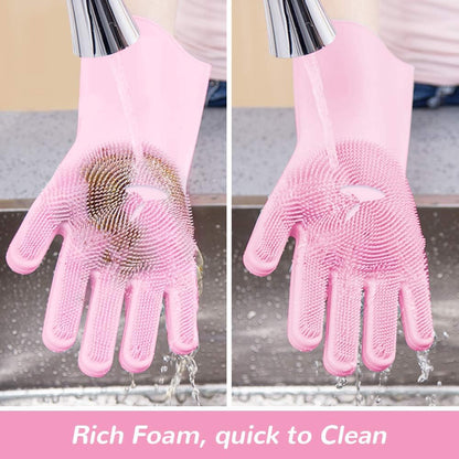 0714 Reusable Silicone Cleaning Brush Scrubber Gloves (Multicolor)