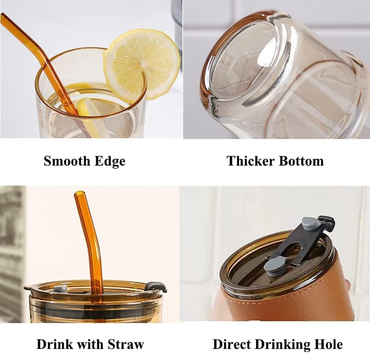 AM7459 Glass Tumbler with Glass Straw and Lid