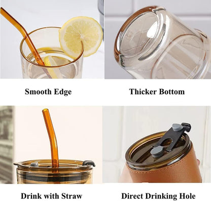 AM7459 Glass Tumbler with Glass Straw and Lid