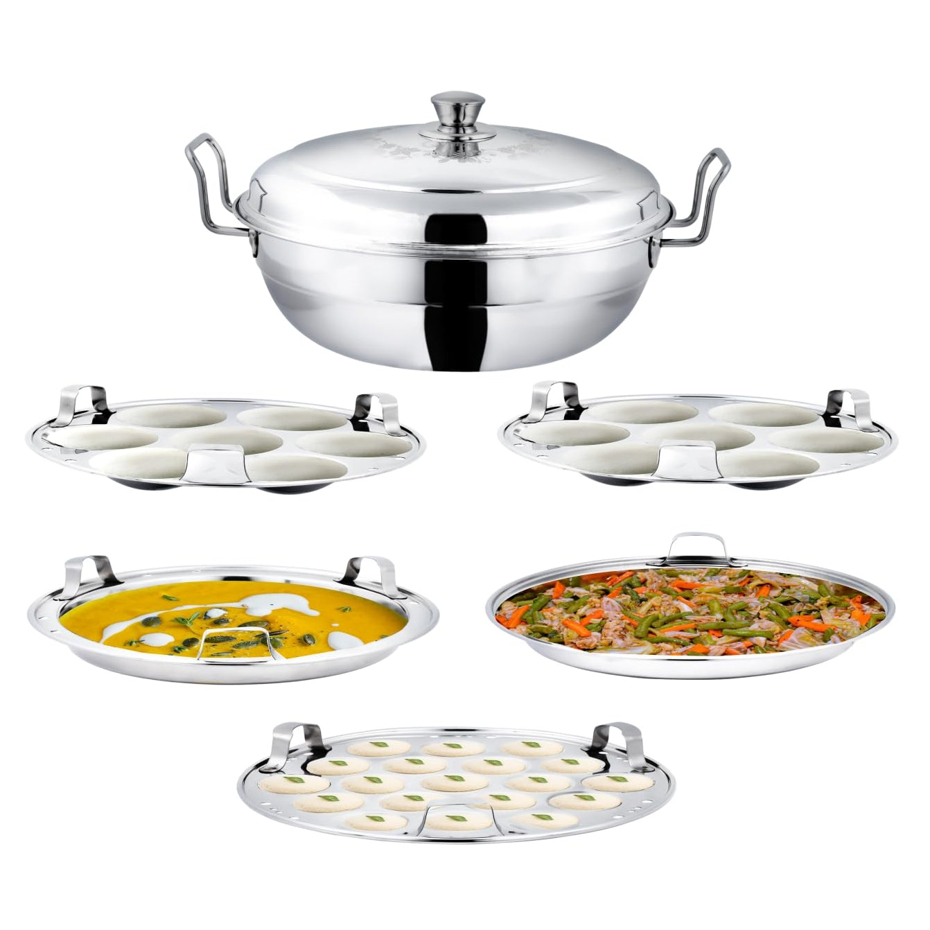 AM7482 Madhuram Signature Stainless Steel Multi Kadai Steamer Set of 9pc