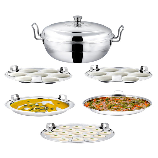 AM7482 Madhuram Signature Stainless Steel Multi Kadai Steamer Set of 9pc