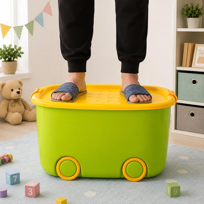 A06743 Kids Plastic Toy Storage Box with Lid & Rolling Wheels (Multicolor)