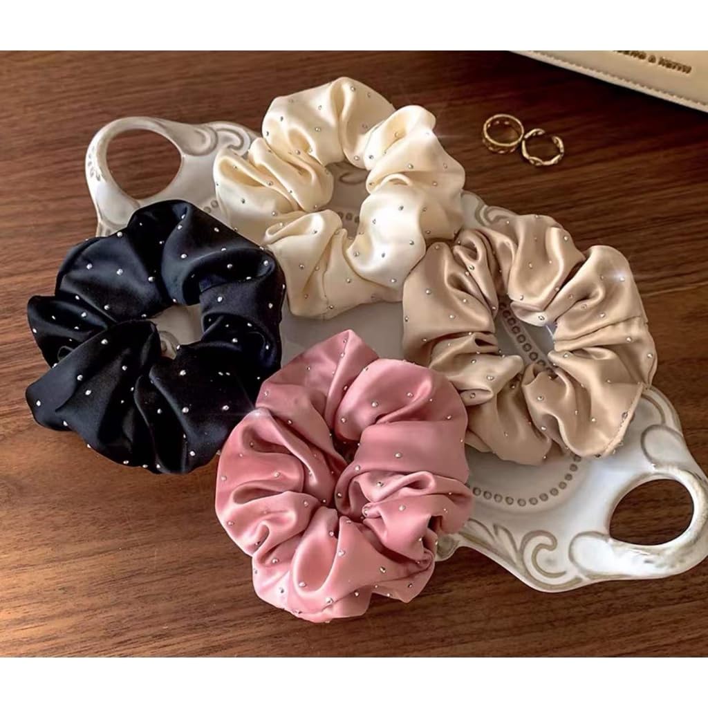 AM1286 Rhinestone Glossy Soft Satin Silk Hair Scrunchies Hair Elastic Bands 1pc