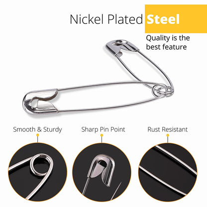 AM1036 Safety Pins Bulk for Clothes, Sewing (Silver)