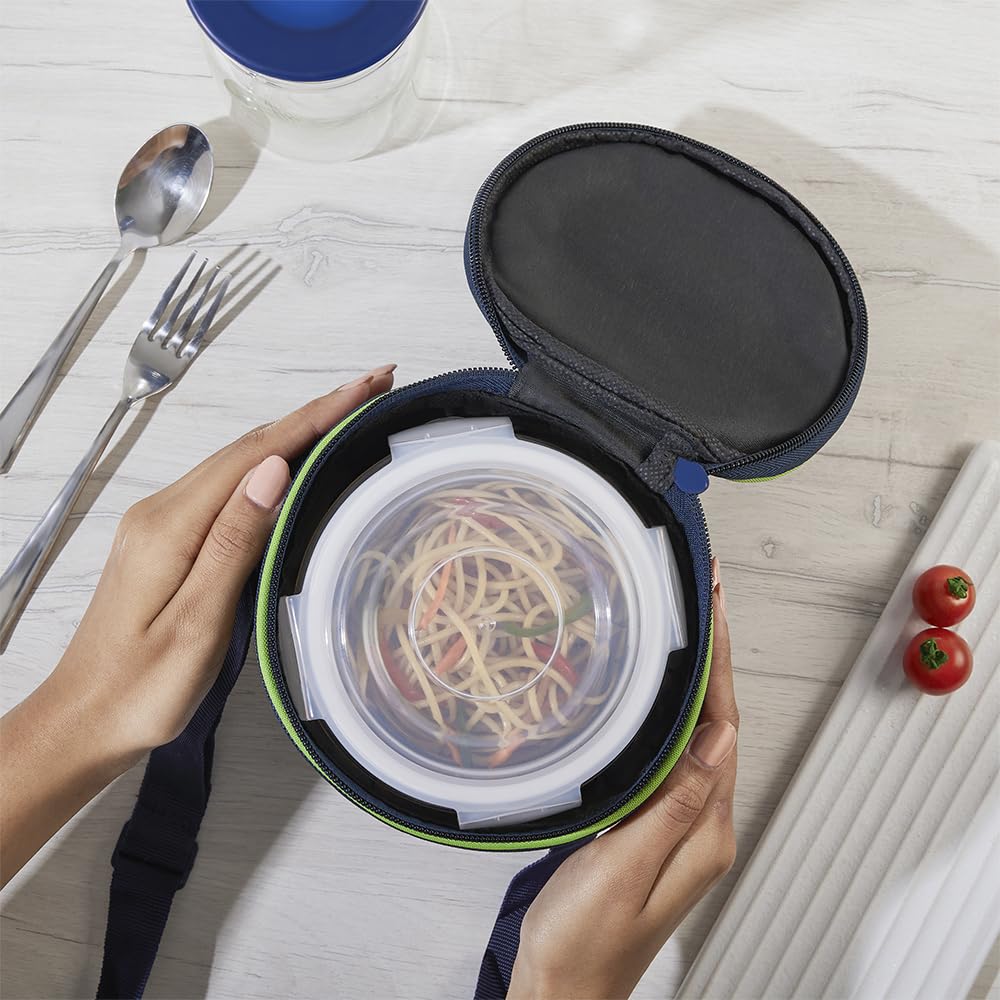 AM3698 Borosil Round Mealbox 400ml Glass Lunch Box set 2 Blue,Grey