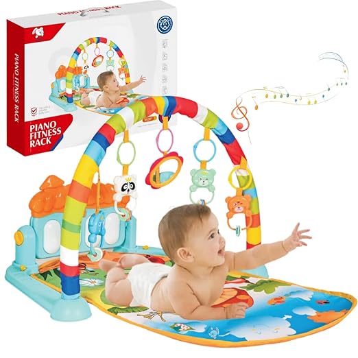 TM0239 Baby Piano Play Mat Gym & Fitness Rack with Hanging Rattles Keyboard Set with Music Mode
