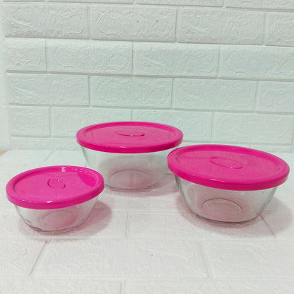 Di0199 YERA Polo Glass Bowl Set with Lids  - 3-Piece (435ml, 1000ml, 1580ml)