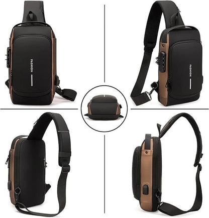 AM5415 Anti theft Crossbody Sling Bag, Waterproof Chest Daypack with USB Charging, Shoulder Backpack for Men Women
