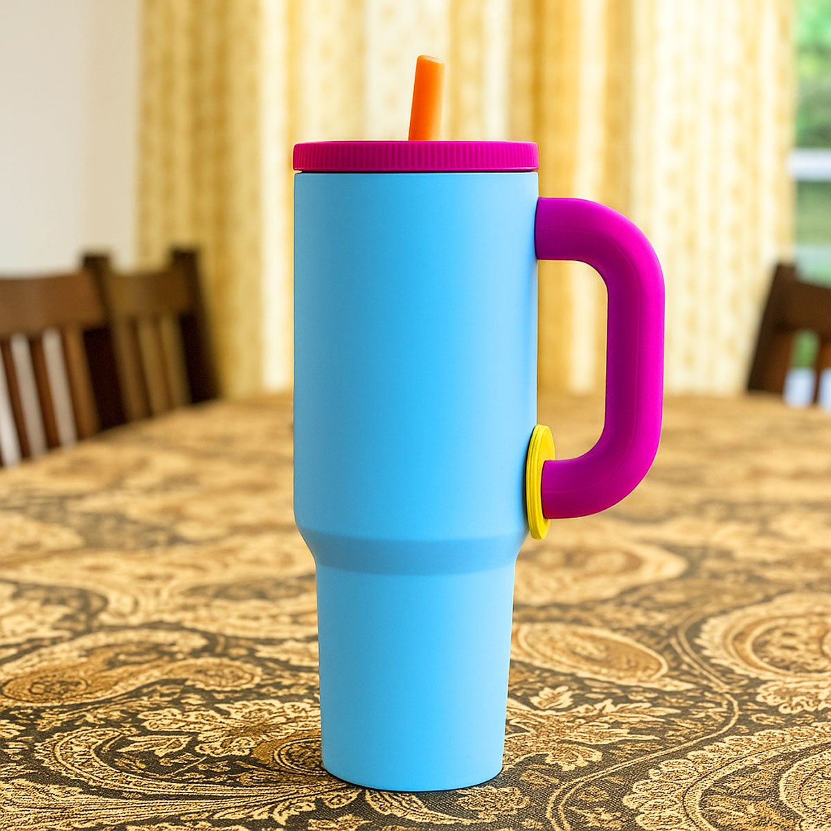 AM6257 Colorful Insulated Tumbler with Handle & Straw – Hot & Cold Travel Mug