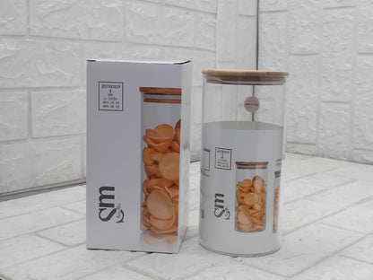 AM3731 Botanica Glass 1400ml Storage Jar with Air Tight Bamboo Lid - 1 Pcs