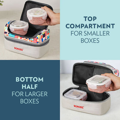 AM6192 Borosil Kube Pink Universal Glass Lunchbox, 320ml x 2 + 240ml x 2