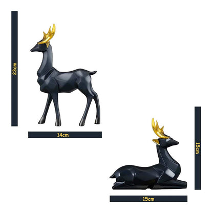 AM5365 Modern Geometrical Black Deer Pair Showpiece for Home Decoration- Pack of 2 deer