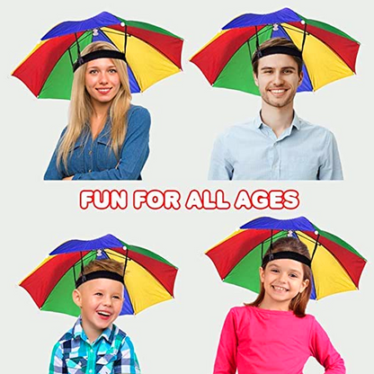 AM5607 Rainbow Umbrella Hat, Hand Free Umbrella for Adults and Kids - Waterproof and Lightweight Cap Umbrella