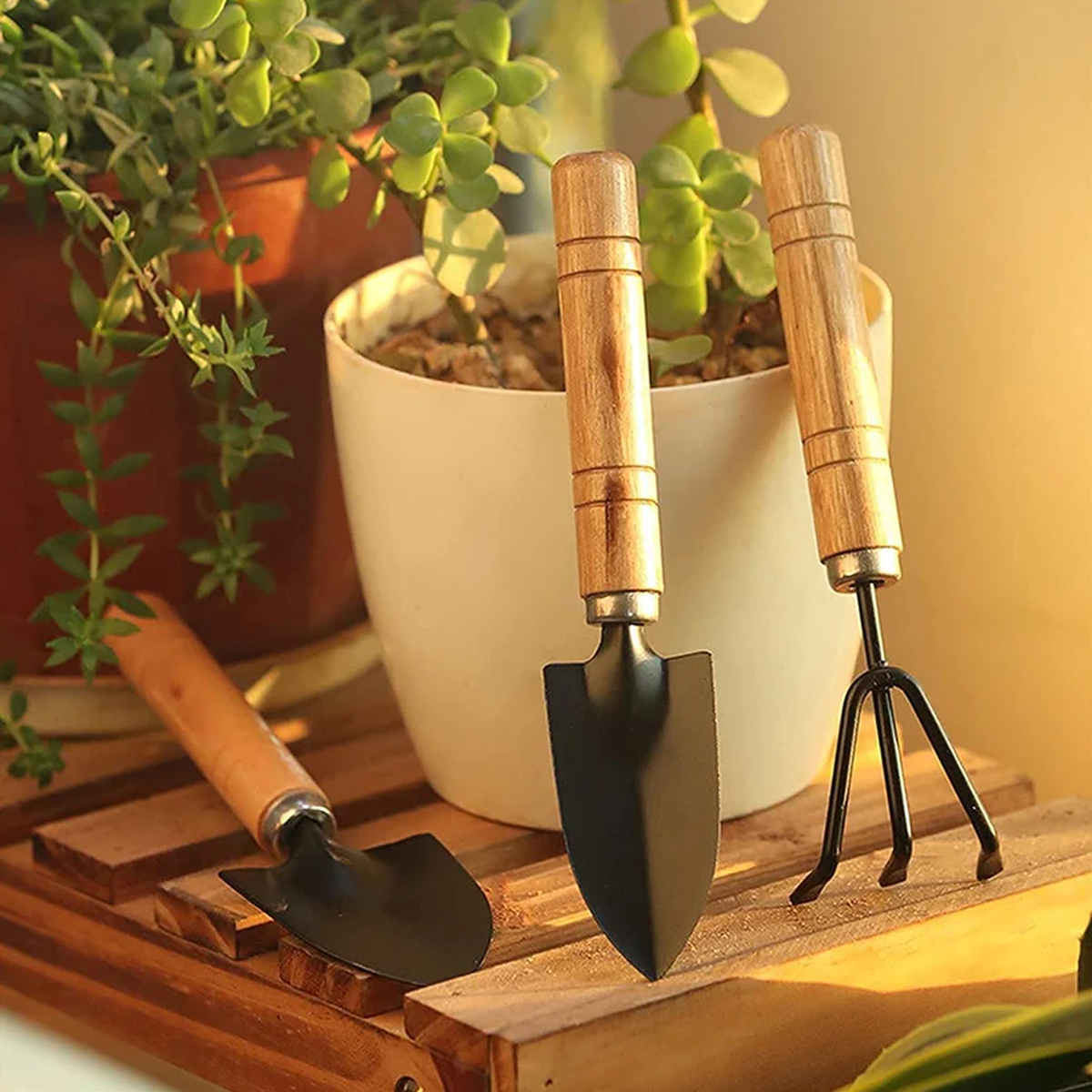 AM7760 Garden Tool Kit Durable Hand Tools Set with Wooden Handle (3 Pc)