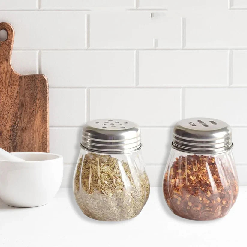 11656 Apex Oregano & Chilli Flakes Dispenser Set – 2 Pcs Plastic Spice Shaker with Stainless Steel Lid