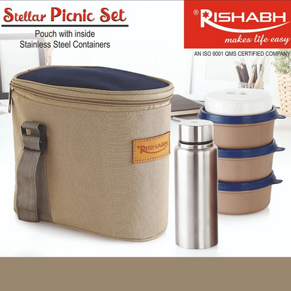 AM5654 Rishabh Stellar Picnic Set Tiffin Box - Set of 3 container, 1 bottle and Jacket