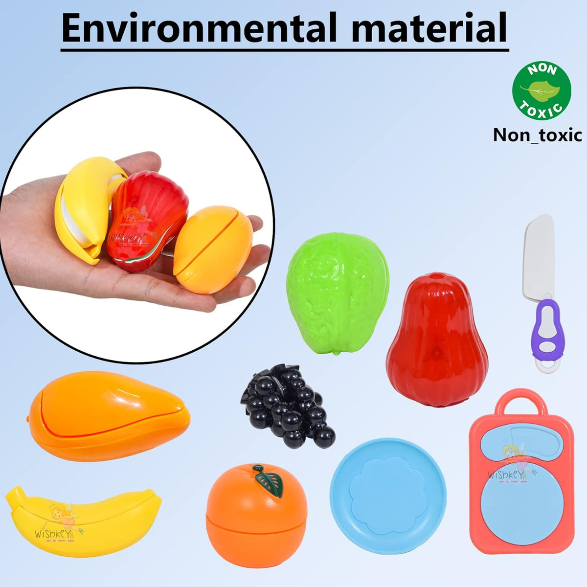 AM0230 Plastic Fruit Cut Toys for Kids, Sliceable Fruit Set with Strong Fasteners Fruits, Plate, Chopping Board & Knife, Fruits Toys Set for Kids – 9 Pcs, Multicolor