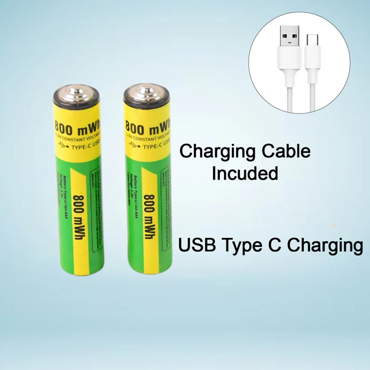 TM0269 AAA Rechargeable 800 mWh Batteries With Recharging Cable (2 Pc Set)